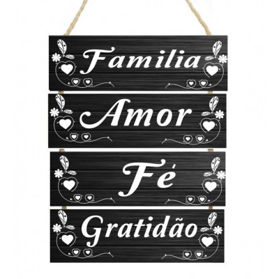 Placa decorativa com corda frase Família, amor, fé, gratidão cod 28 Placas decorativas imagem