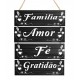 Placa decorativa com corda frase Família, amor, fé, gratidão cod 28 Placas decorativas imagem