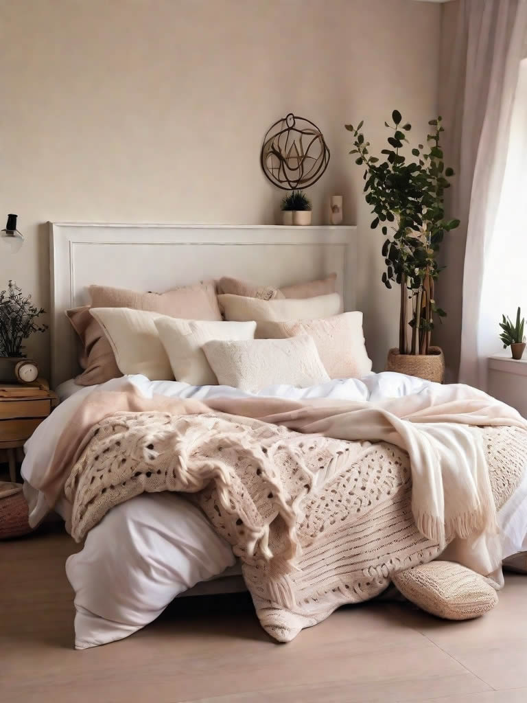 home Bed with pillows and blankets 1