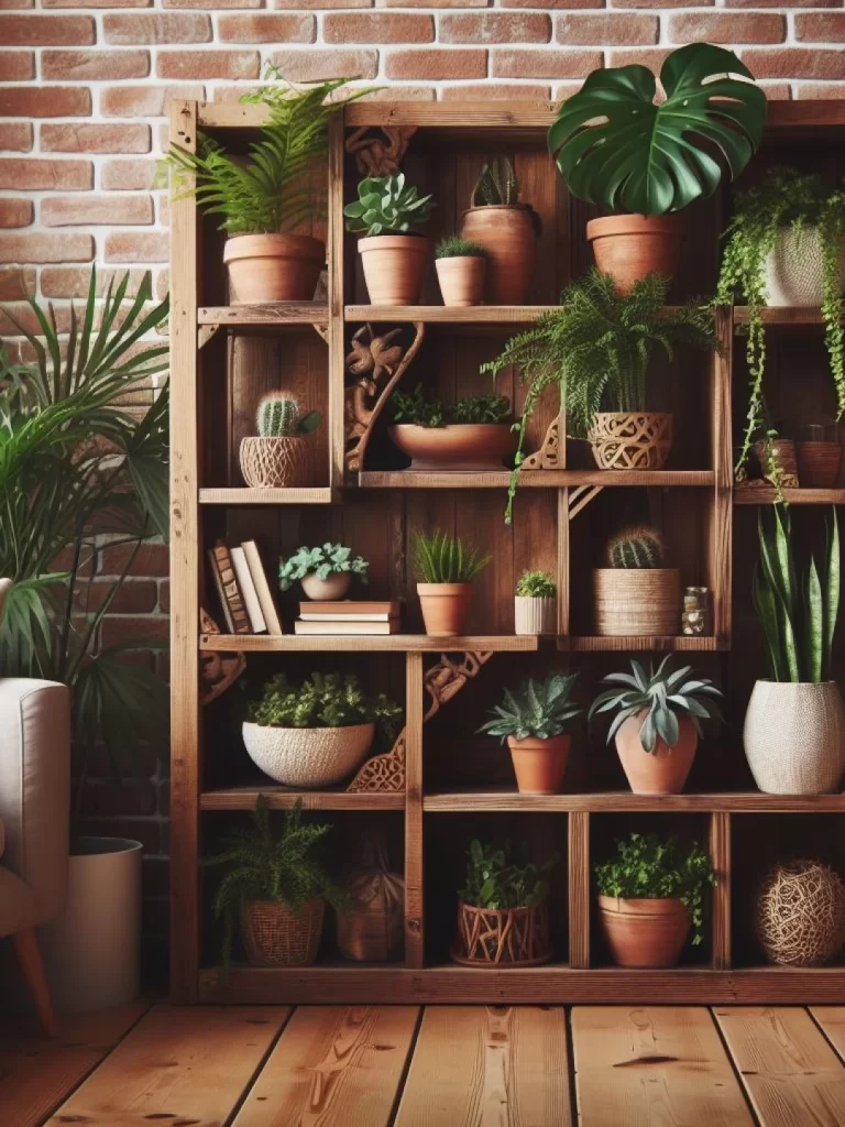 Natureza em Casa: Estante de Madeira e Plantas para uma Decoração Verdejante