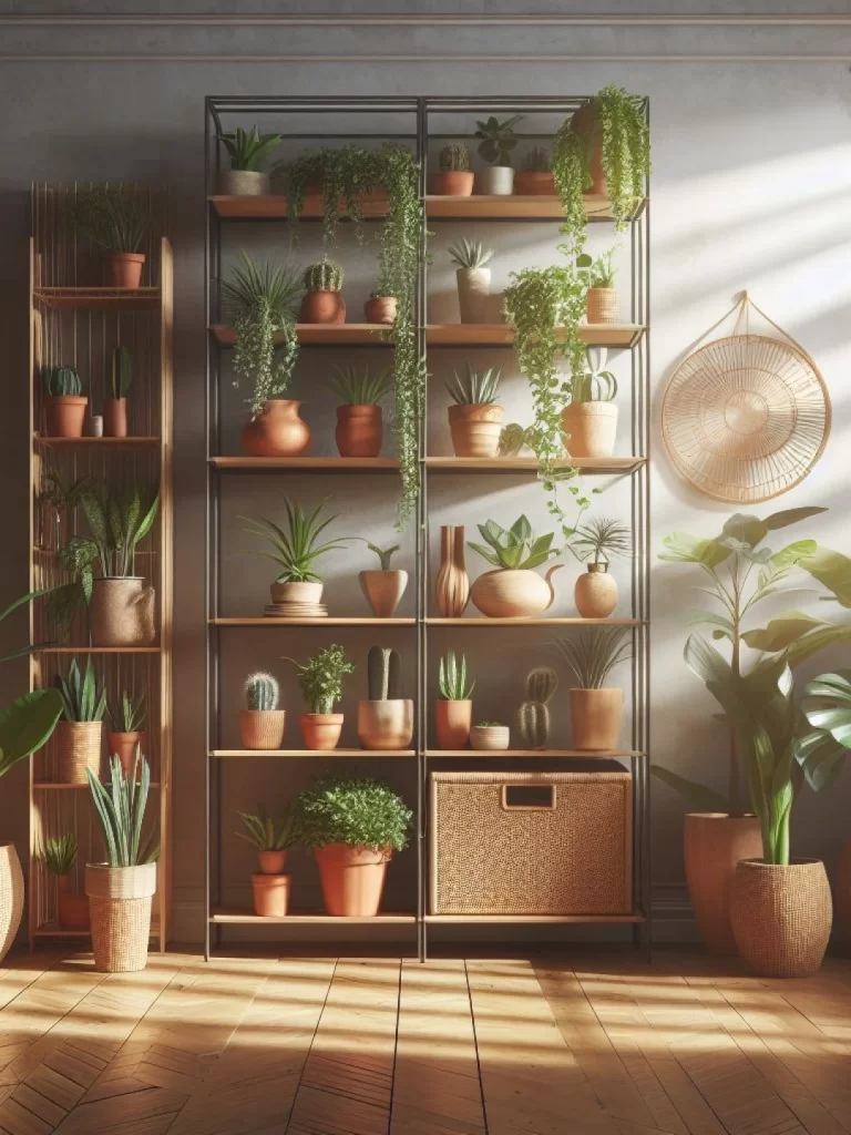 A estante de madeira é uma peça versátil e atemporal, que pode ser facilmente incorporada em diversos estilos de decoração. Quando combinada com plantas, ela ganha um charme especial e se torna um elemento essencial para criar um ambiente verdejante e acolhedor.