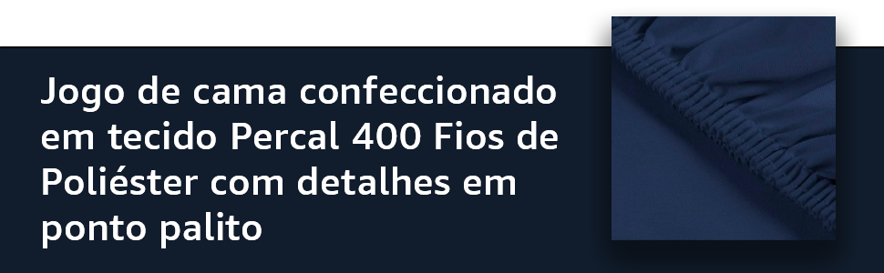 Jogo Cama Classic Solteiro Percal 400 Fios Ponto Palito Antiácaro Anti pilling Toque Macio Azul