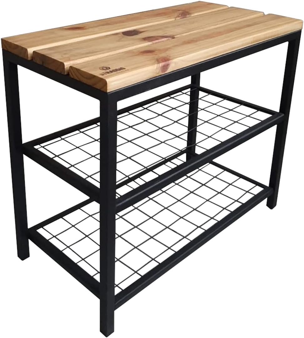 Banco Sapateira Strassis Design SD 5001 60 Metal e Madeira Cor Preto