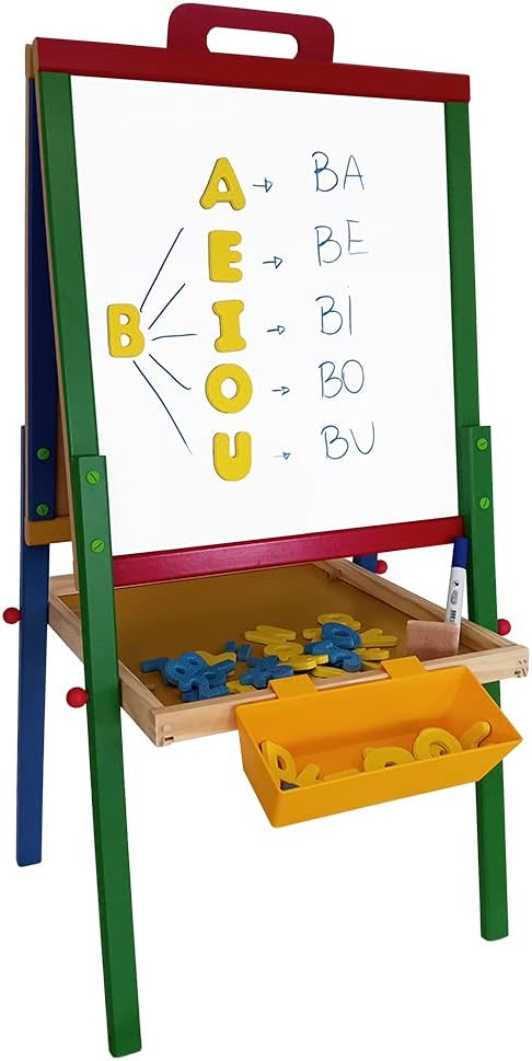 Lousa Magnetica Infantil Cavalete Dobravel Giz Caneta 3 em 1