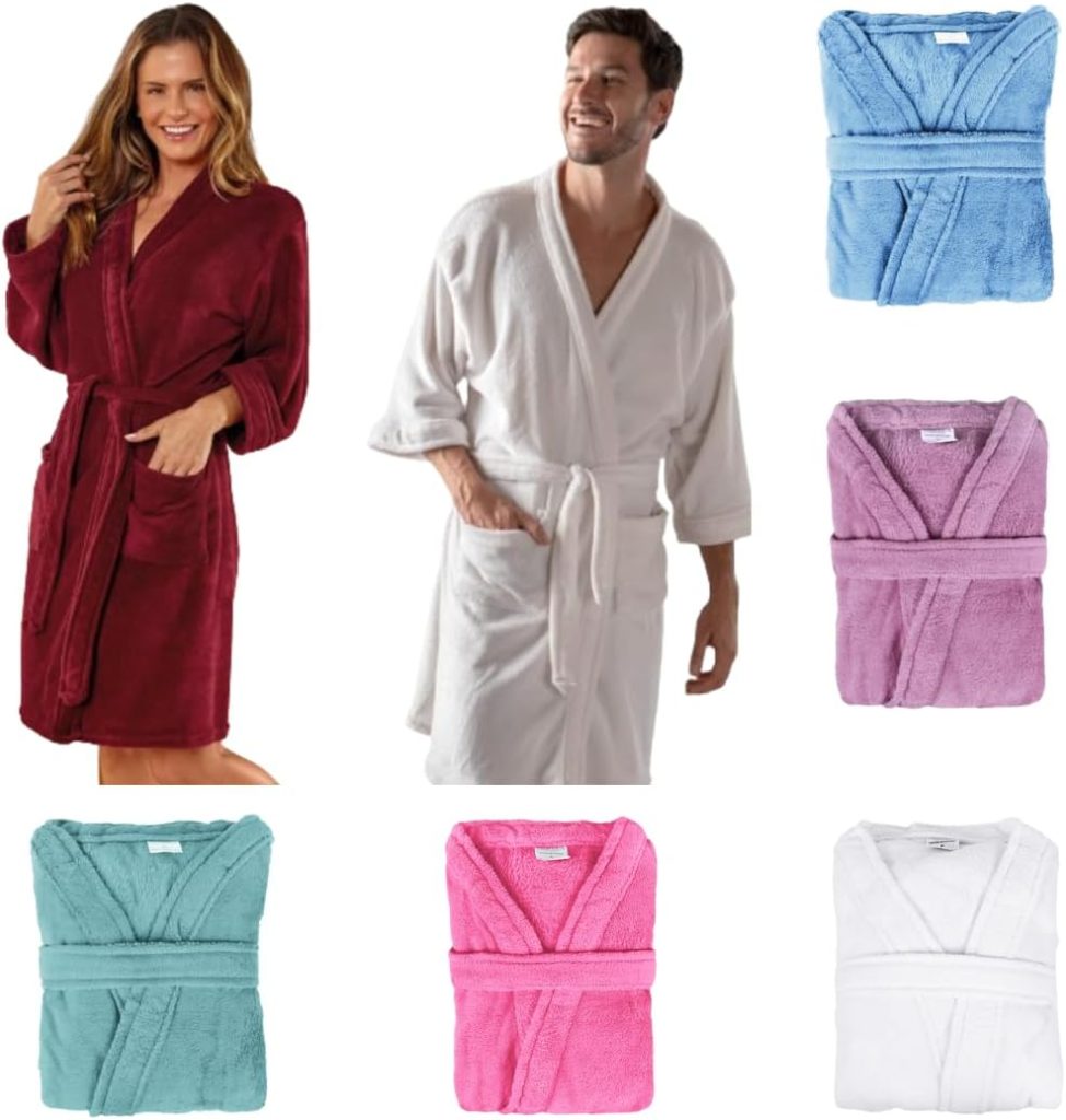 Roupão de Microfibra Adulto Feminino ou Masculino de Banho para o Inverno Quentinho Plush Manga Curta - Tamanho P, M, G e GG - Atlântica (Uva, GG)