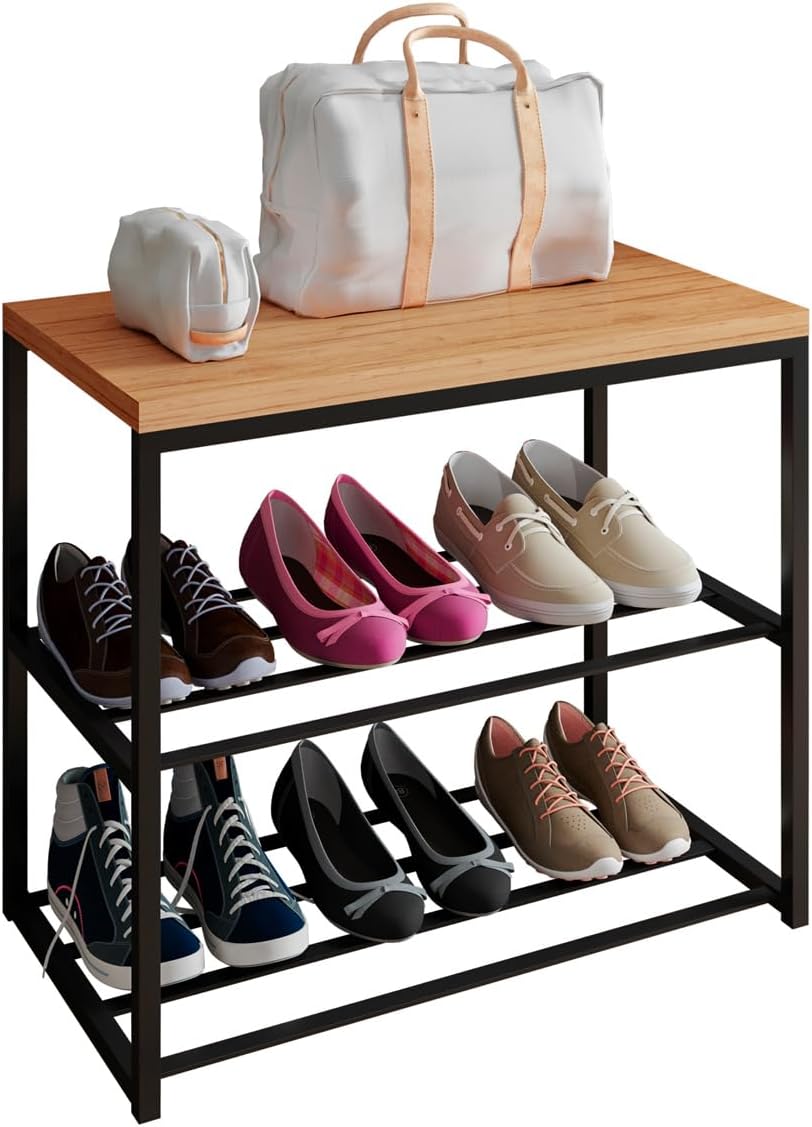 Sapateira Banco Industrial Para HallClosetQuarto 2 Prateleiras em Chapa de