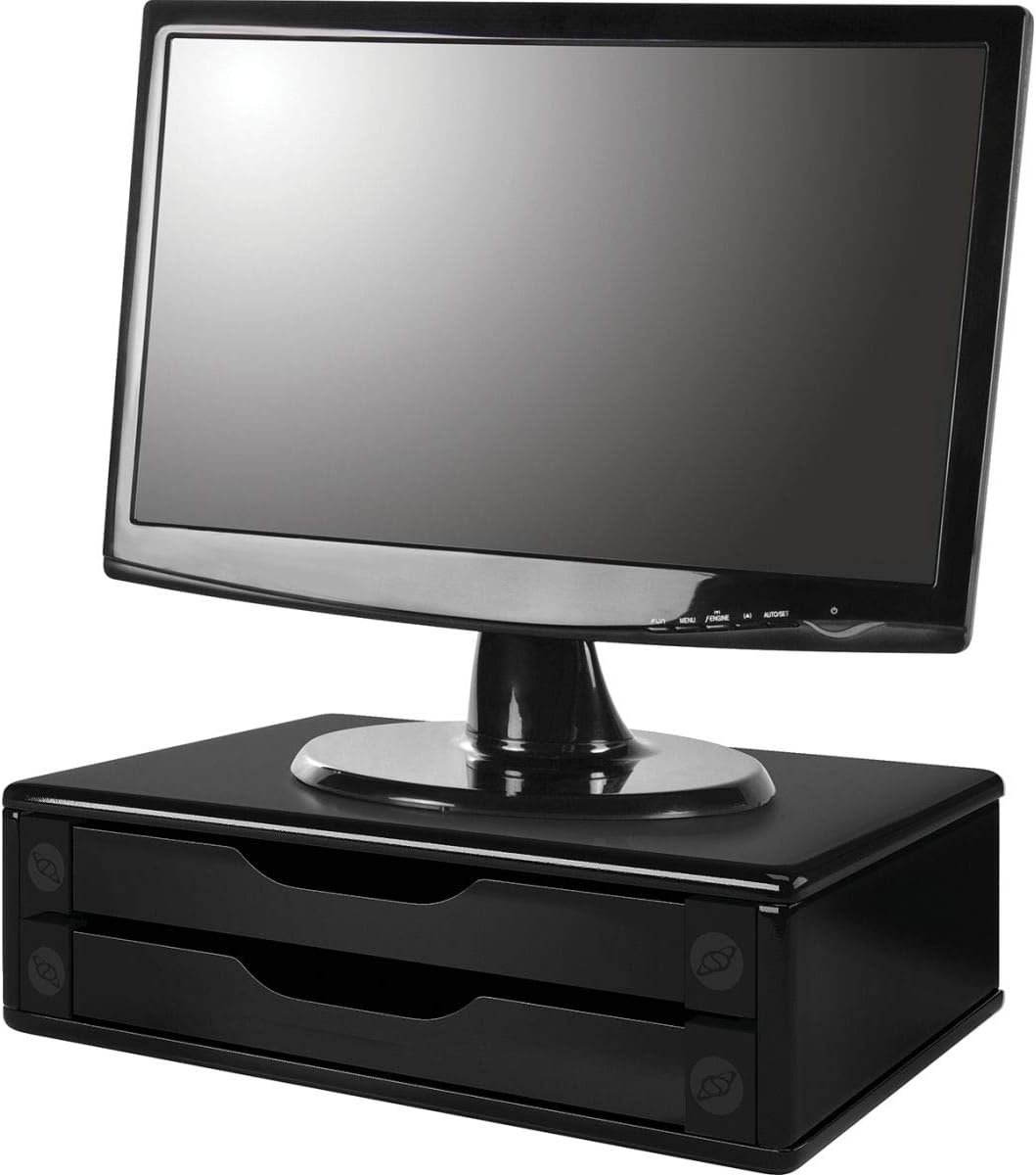 Suporte de Monitor 2 Gavetas Mdf Preto Black Piano