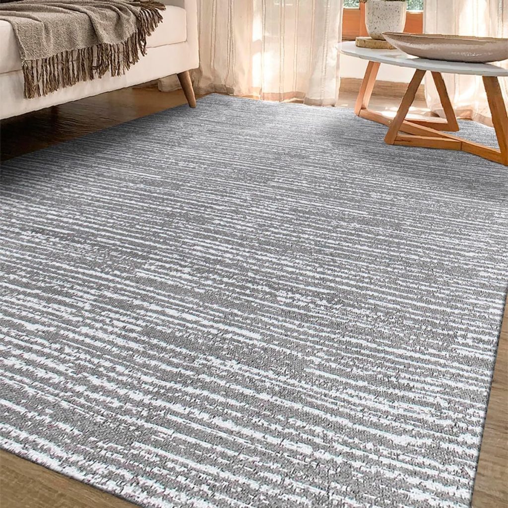 Tapete Sala Antiderrapante 2,00m x 1,40m Emborrachado Mescla Cinza Luxuoso Artesanal de Tear Jacquard Decoração Rústico Estonado para Quarto Fácil de Limpar Lavável