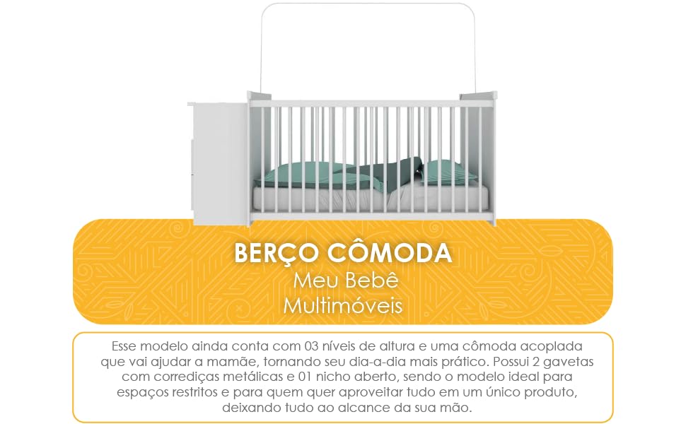 Berço Grade Fixa 3 Níveis de Altura Multimóveis - Meu Bebê