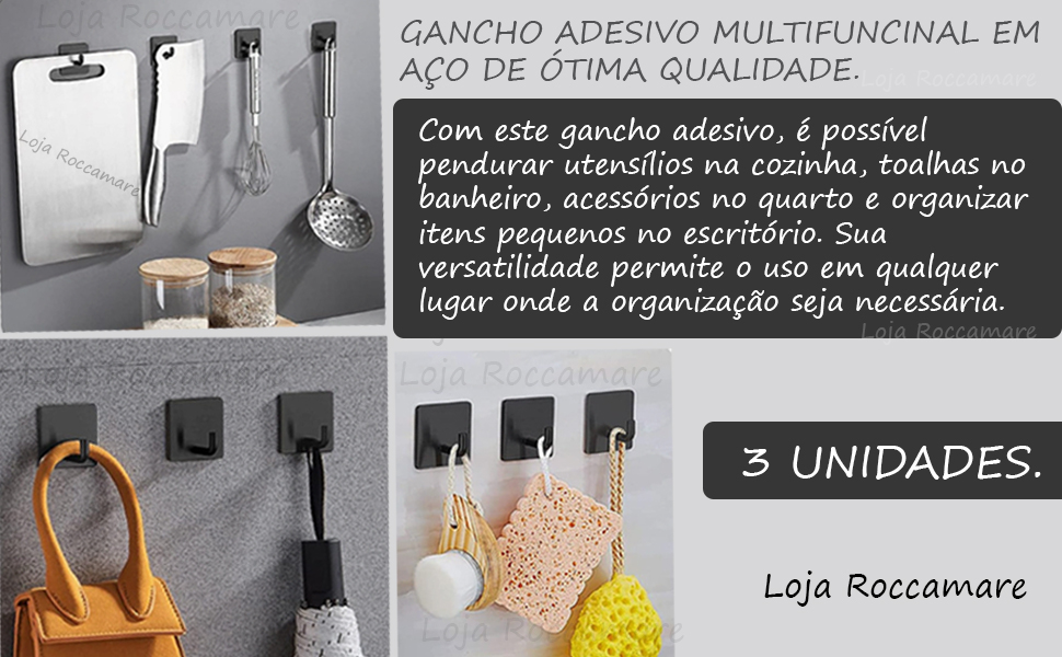 Gancho adesivo parede 3 unidades