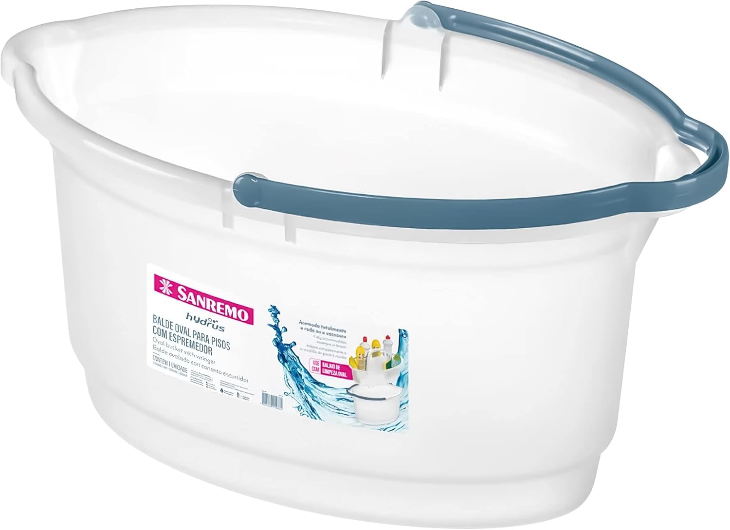 Balde Oval Plastico de 14 Litros com Alca Azul Linha