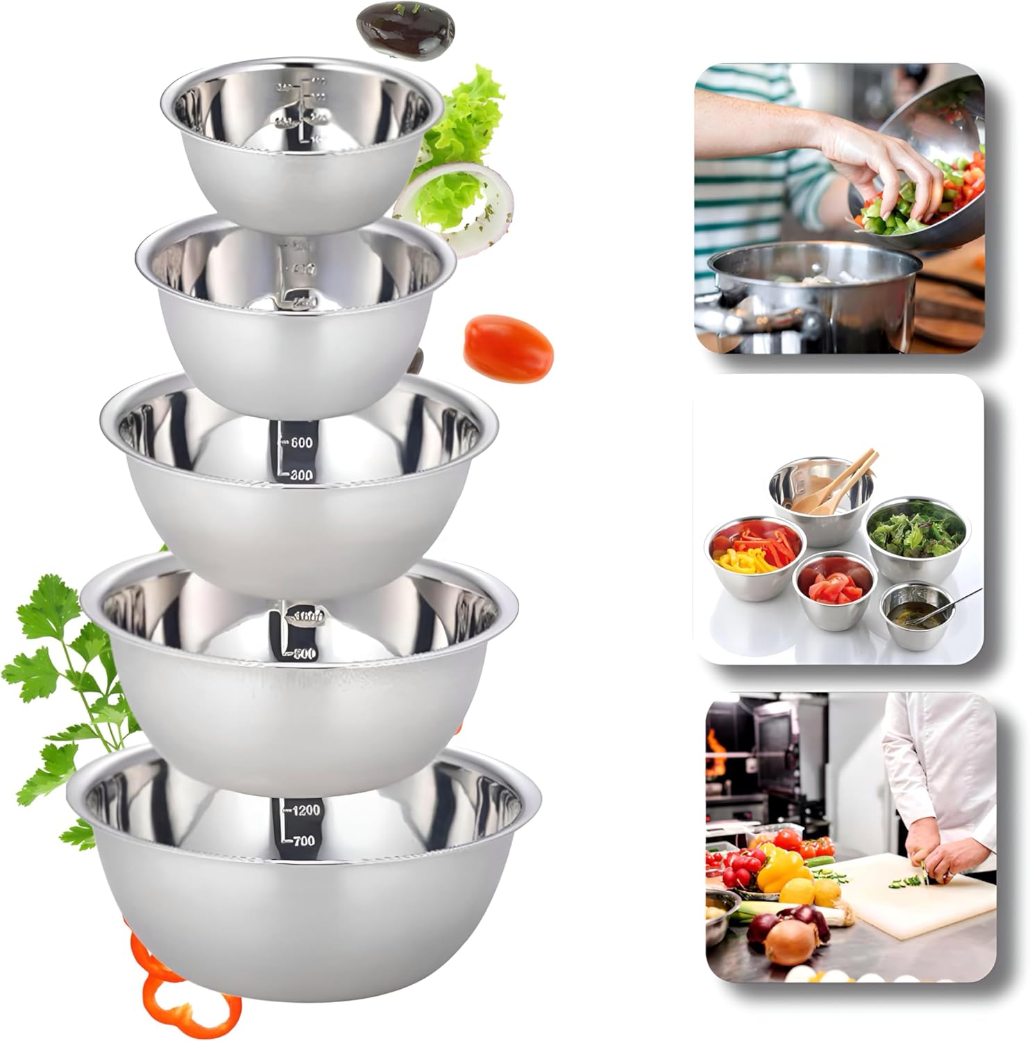 Conjunto 05 Bowls Tigelas em Aco Inox Multiuso Kit Bacia