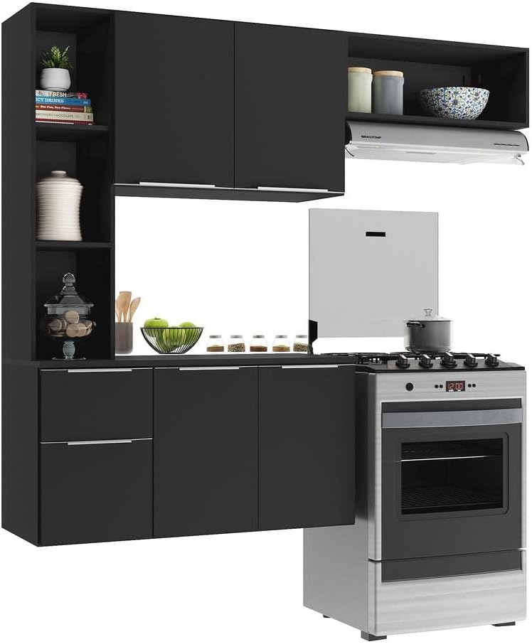 Cozinha Compacta com Armario e Balcao Mp2001 Sofia Multimoveis Preta
