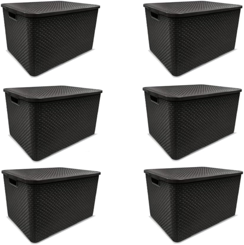 KIT C 6 CAIXAS ORGANIZADORAS RATTAN 7L CTAMPA PRETA MULTIUSO