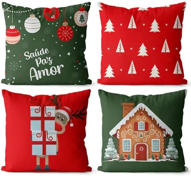 Kit 4 Capas De Almofadas De Natal Estampa Natalina