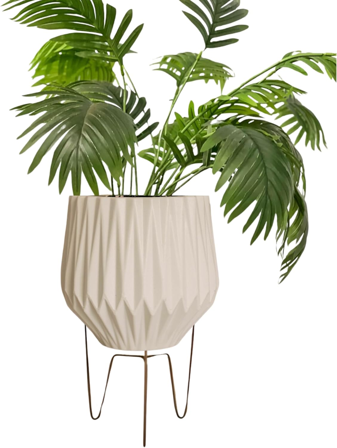Kit Vaso Planta Polietileno Origami Com Suporte Ferro 20cm Branco