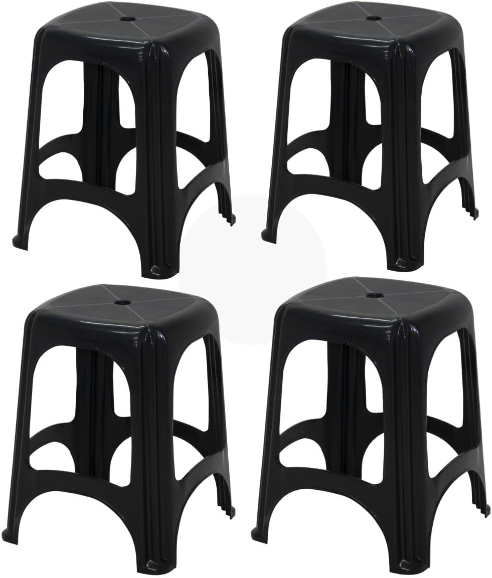 Kit com 04 Banquetas Banquinho Plastico Niteroi Preto Resistente