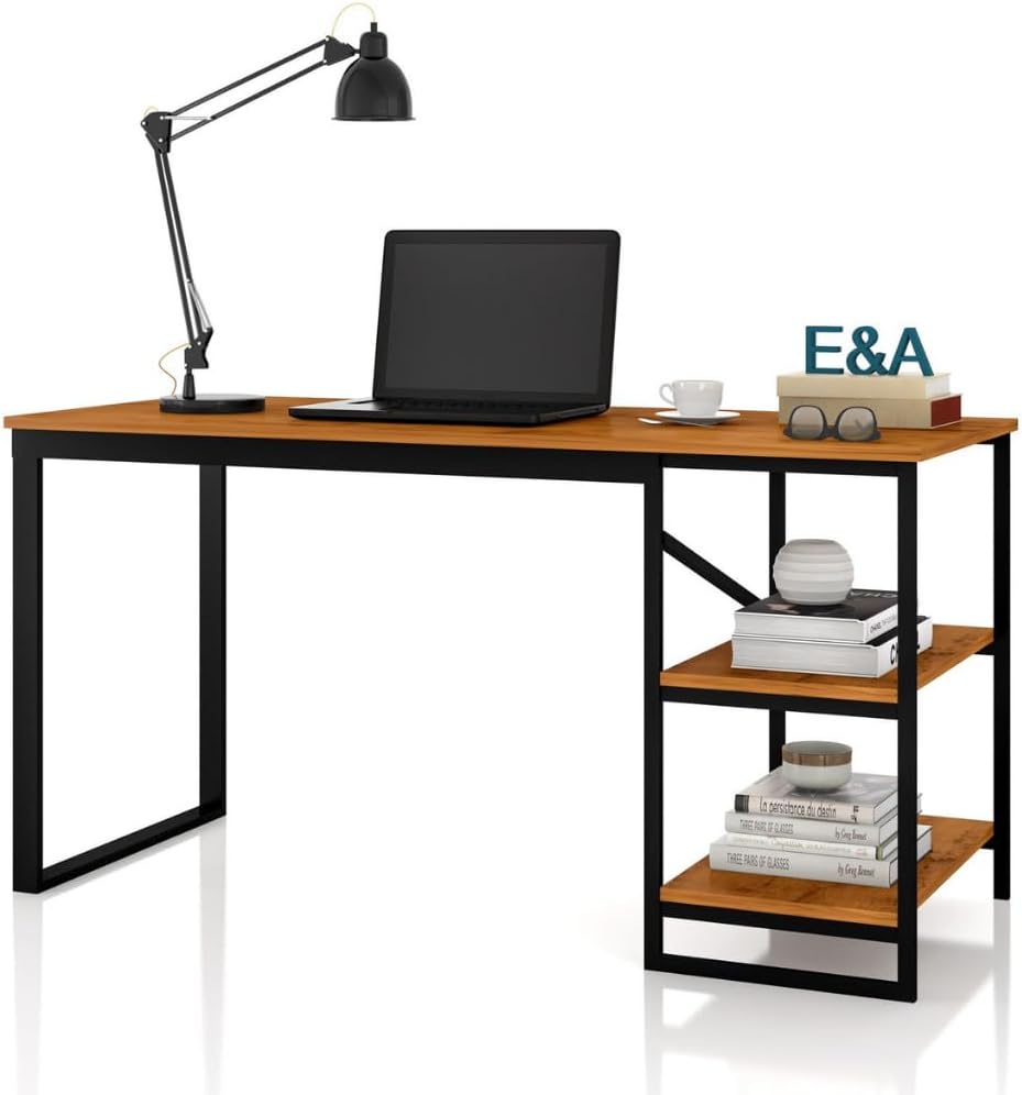 Mesa Home Office Cprateleiras De Metal EA PretoCanela