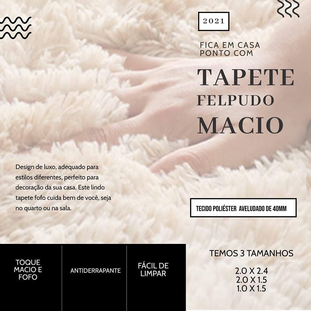 Tapete Sala Peludo Felpudo Super Macio 200 X 150 Mt