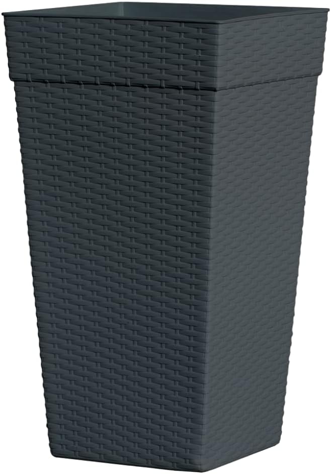 Vaso Grande Quadrado Preto Rattan Para Flores e Plantas 28l