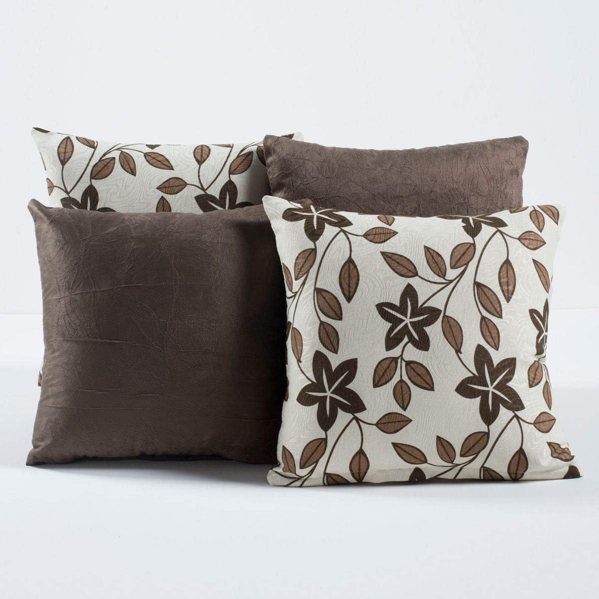 Kit c 4 Almofadas Cheias Decorativas Floral TabacoCaqui 04 Pecas