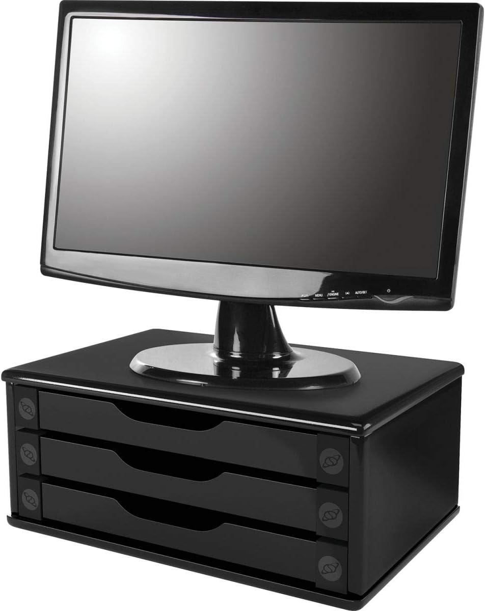Souza Cia Suporte de Monitor 3 Gavetas Mdf Black