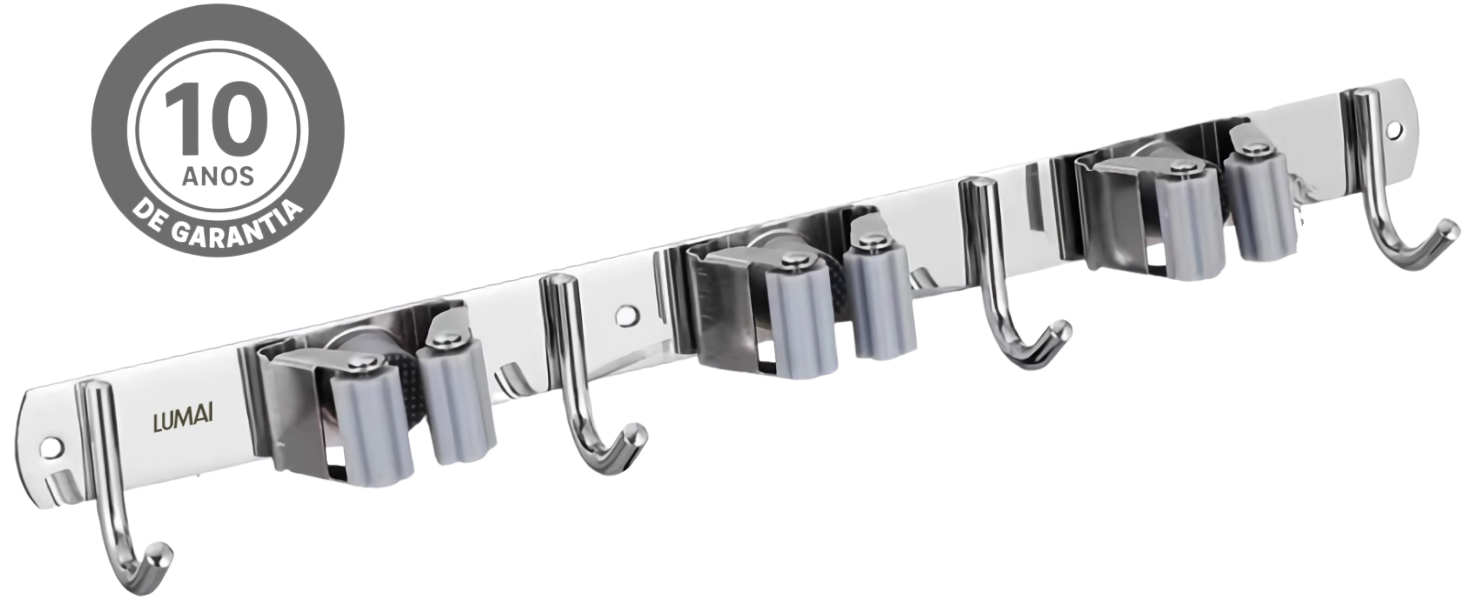 Porta Vassouras de Parede com Ganchos Suporte de Parede para Vassouras em Aço Inox Vassoureiro