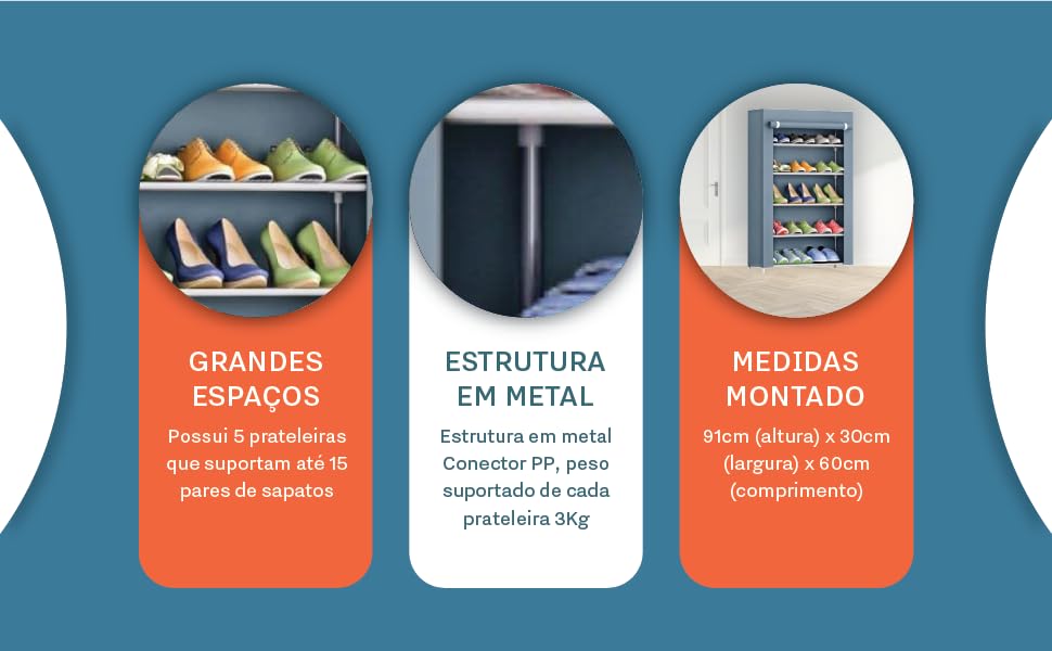  Sapateira Organizadora com 5 Prateleiras 15 Sapatos Calçados e Objetos