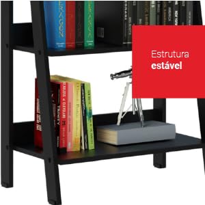  Estante Escada Cavalete Madesa para Livros com 4 Prateleiras - Preto 