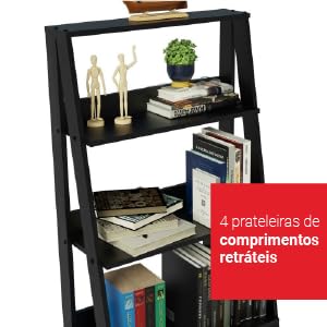  Estante Escada Cavalete Madesa para Livros com 4 Prateleiras - Preto 