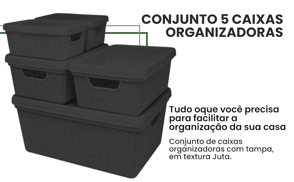 Kit 5 Caixa Organizadora 1,8 L 5 L 15 L 1 3
