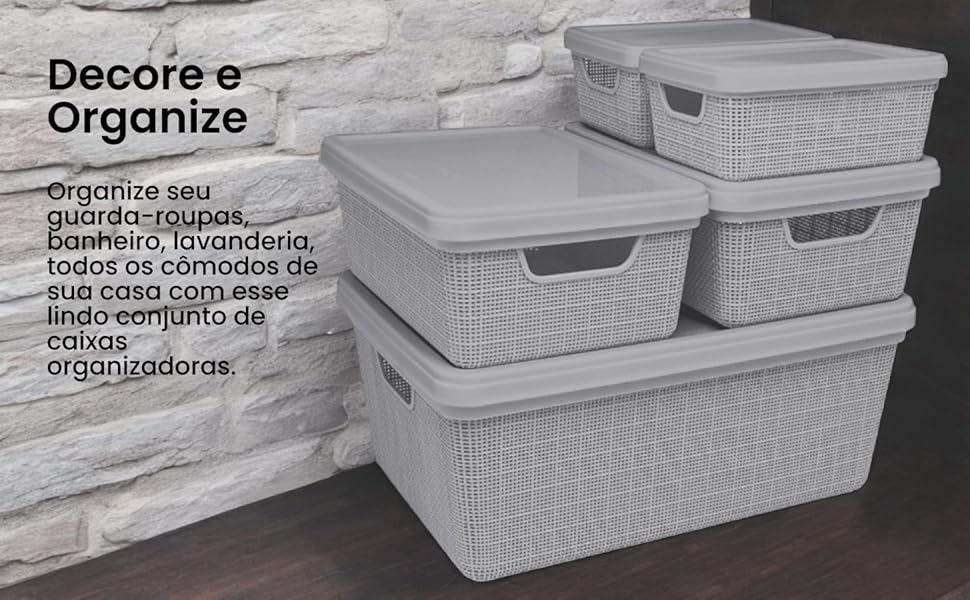 Kit 5 Caixa Organizadora 1,8 L 5 L 15 L 1 2