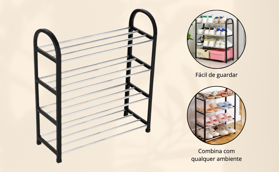 Sapateira Organizadora de Calçados, 8 Pares, 4 Andares, Preto