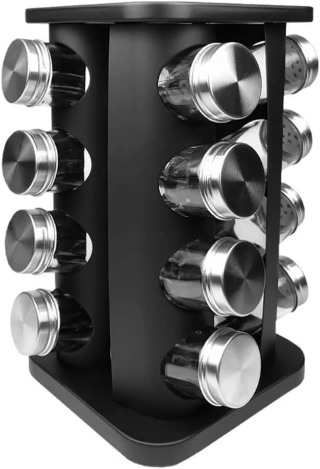 Porta Temperos Giratório 16 Potes Aço Inox Preto