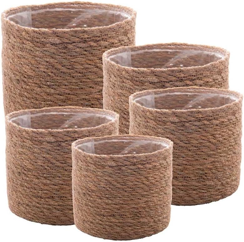 Conjunto 5 Cachepots de Fibra Natural com Forro de Plastico