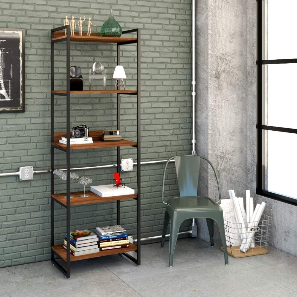 Estante Multiuso 5 Prateleiras 187x60cm Estilo Industrial Compace Kuadra NogalEstPreta