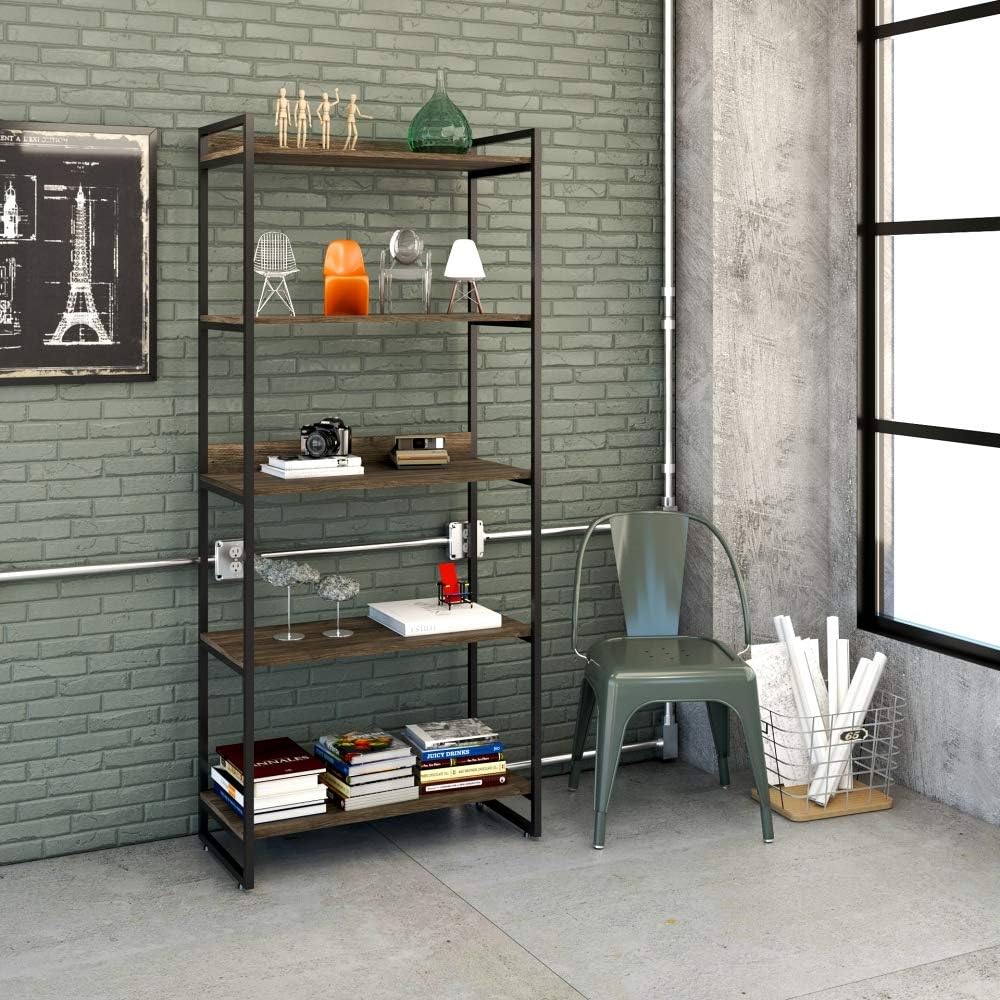 Estante Multiuso 5 Prateleiras 187x80cm Estilo Industrial Compace Kuadra Carvalho