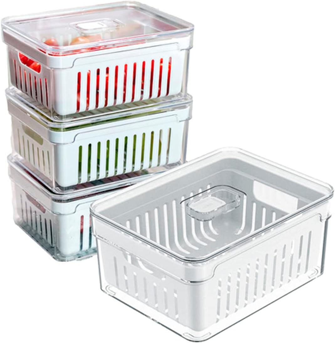 Kit 4 Organizadores Geladeira Armario Cozinha 22 Litros Alimentos Vegetais