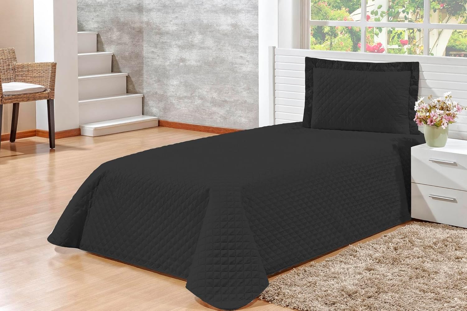 Kit Cobre Leito Solteiro Kaique 02 Pecas Liso Ideal Cama