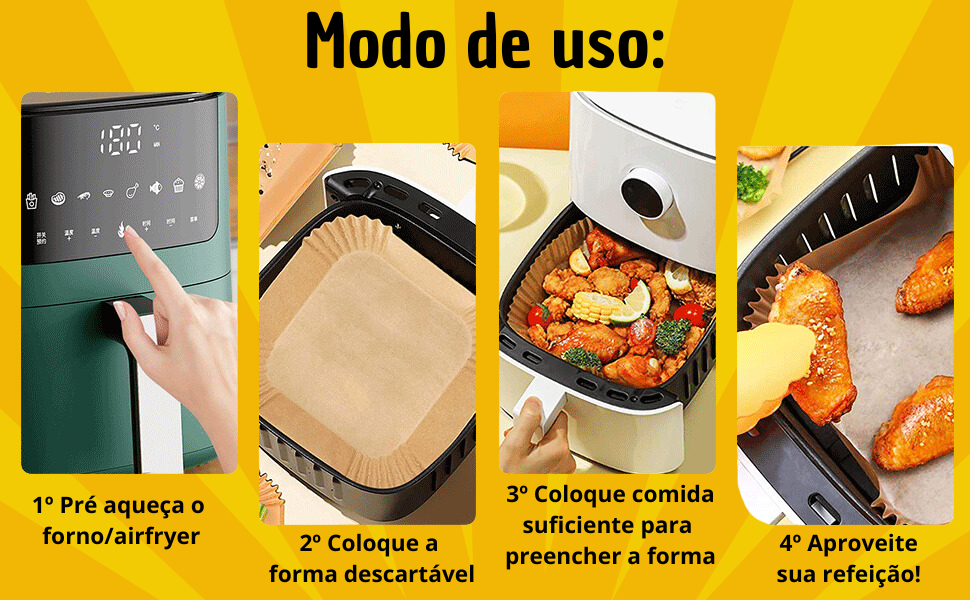 Forma Descartável para AirFryer Papel Quadrada Antiaderente Forro Protetor à Prova De Gordura
