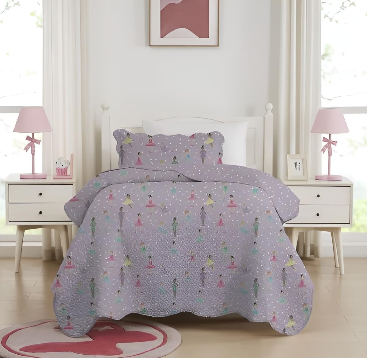 1745388420 783 Kit Colcha Cobre Leito Infantil Estampado Solteiro 2 Pecas Bailarina