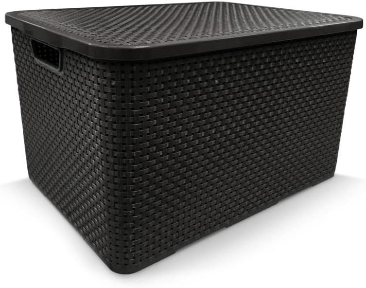Caixa Organizadora Rattan com Tampa 40 Litros Preto Arqplast