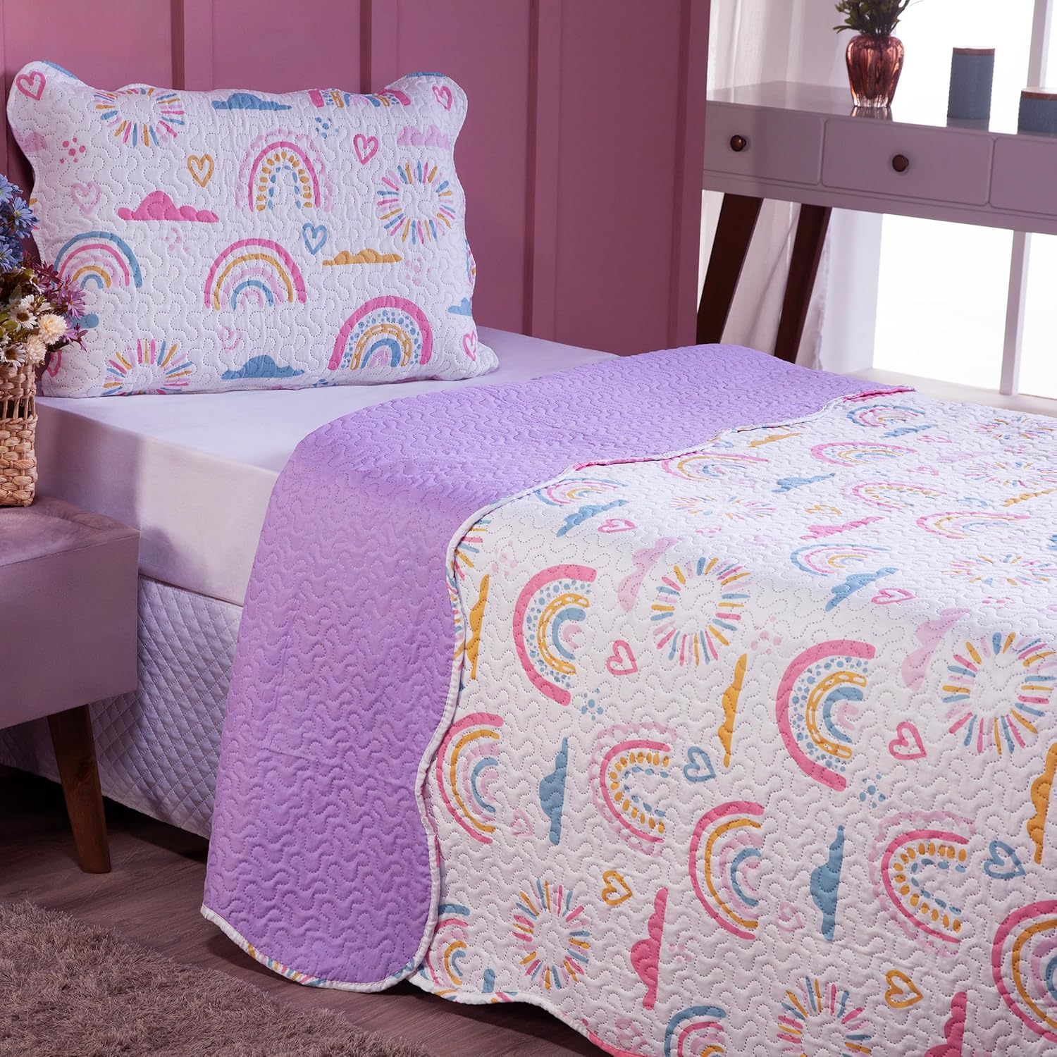 Cobre Leito Colcha Para Cama de Solteiro Kit com 2