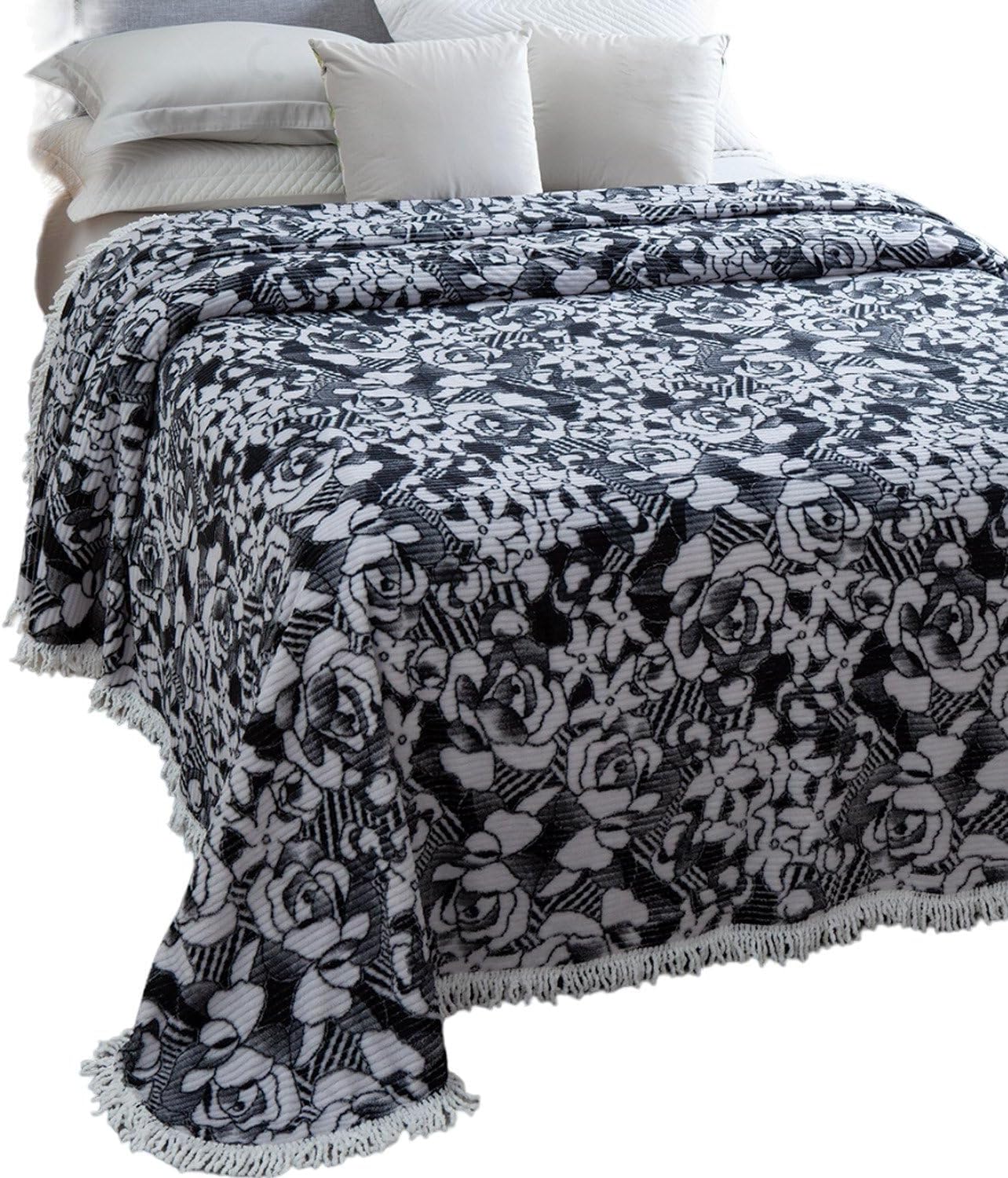 Colcha Chenille Canelada Com Franja 220X240M Cinza