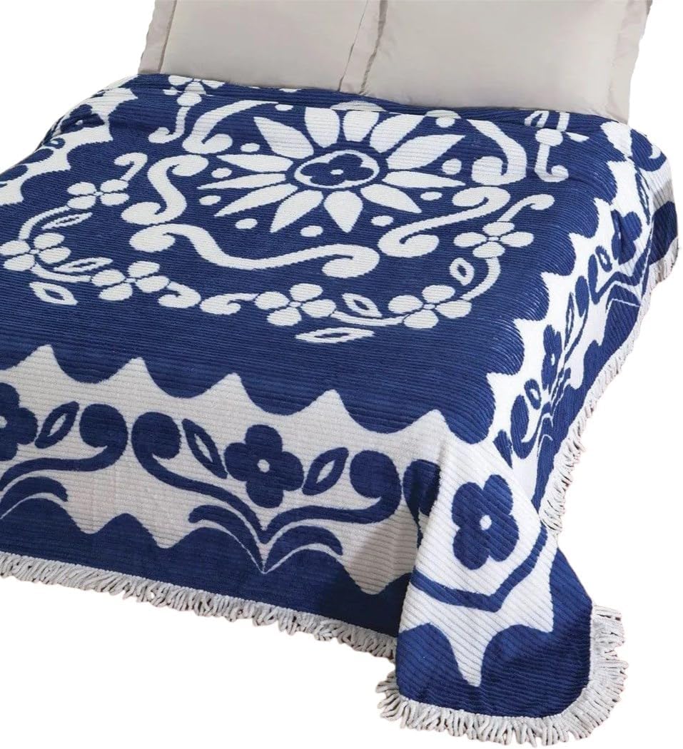 Colcha Chenille Jolitex Casal Florida Com Franja 220x240m Azul