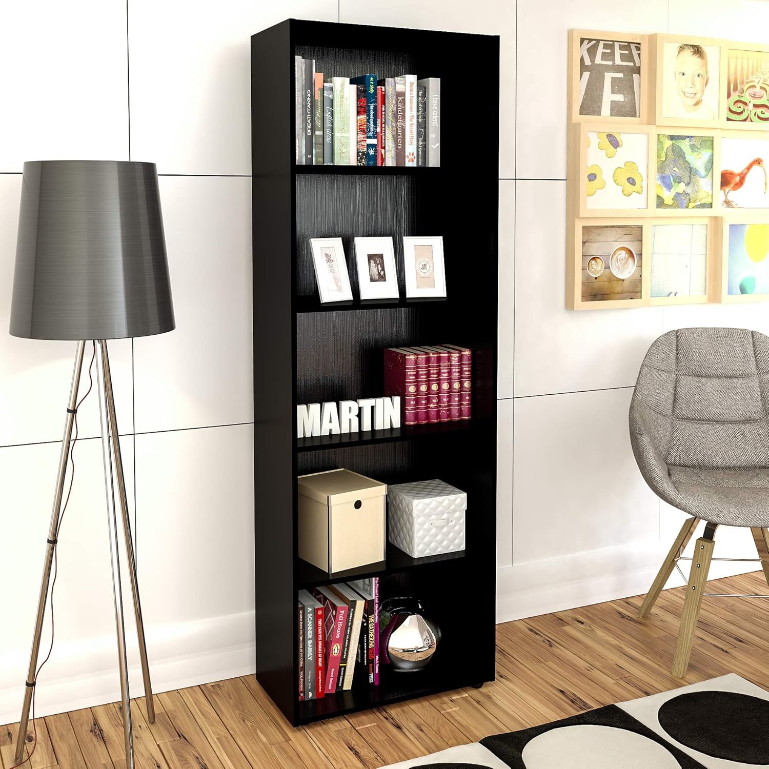 Estante Livreiro com 5 nichos MULTY cor Preto Artely