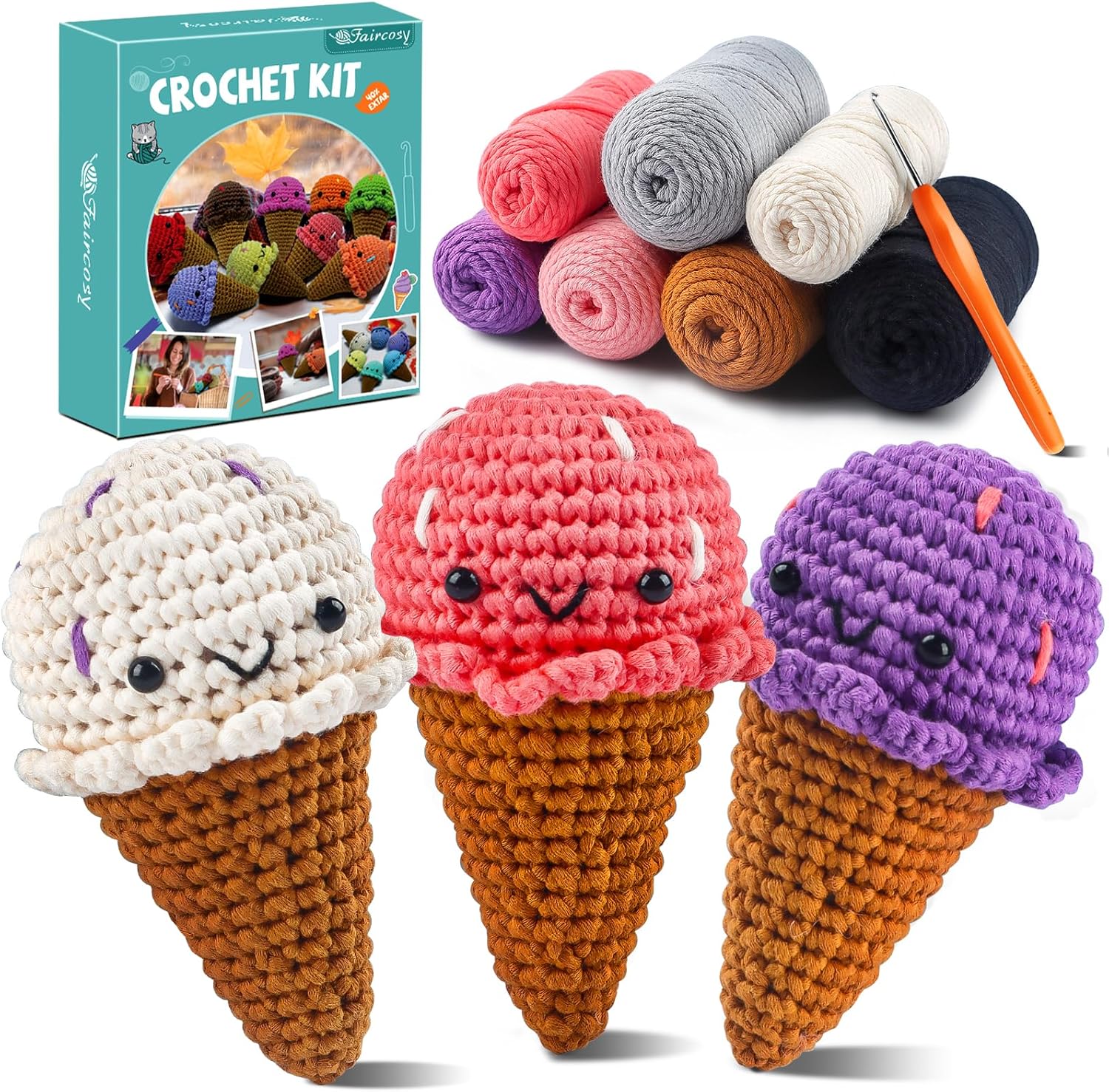 Faircosy Kit de trico Amigurumi para aprender a fazer croche