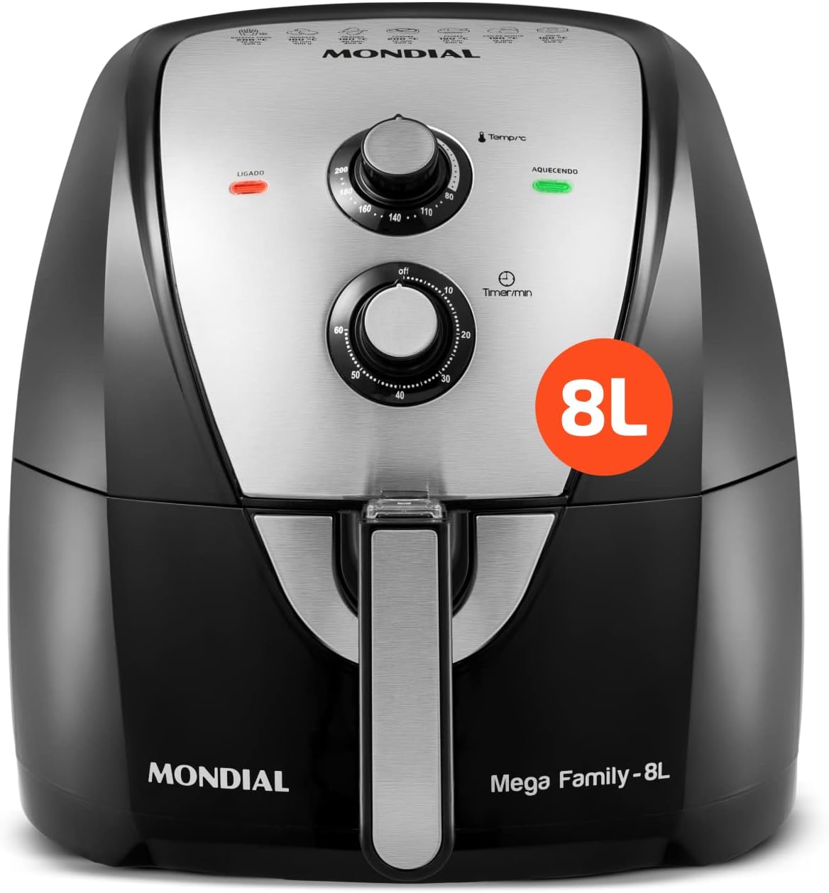Fritadeira Sem Oleo Air Fryer 8L Mondial PretoInox 1900W 110V
