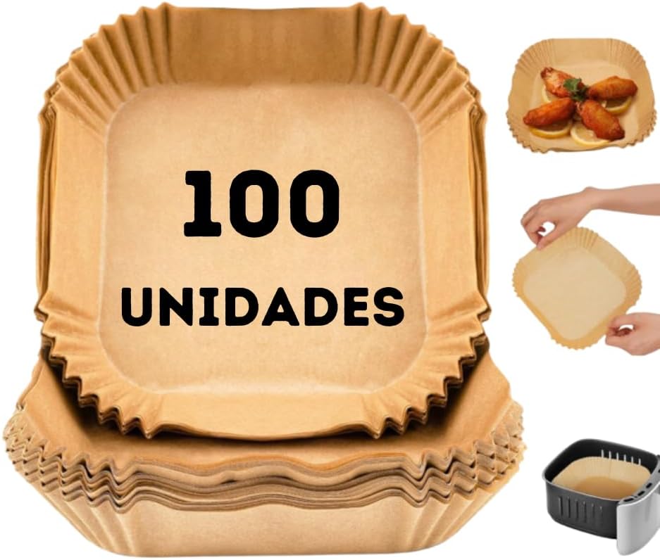 Kit 100 unidades Forma Descartavel para AirFryer Papel Quadrada Antiaderente