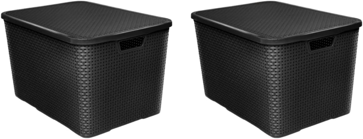 Kit 2 Caixas Organizadoras Rattan Com Tampa 42 Litros Grande